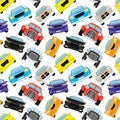 Seamless pattern with colored cars.